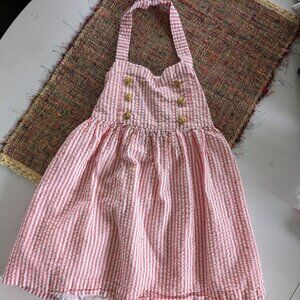 Janie and Jack seersucker striped halter dress with gold buttons, 12-18 months